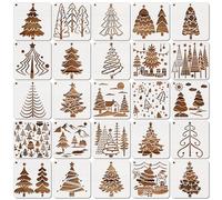 MWOOT 25 Pieces Xmas Tree Stencils for Painting on Wood Wall, Reusable DIY Christmas Painting Templates Kit, Drawing Paint Stencils Arts Crafts for Cookie, Gift Card, Party Decoration (10.2x10.2CM)