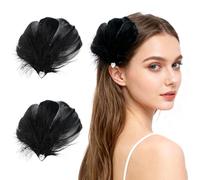MWOOT 2Pcs Black Feather Hair Clips, Black Swan Feather Headpiece, Ballet Hair Accessories for Women Girls, Heart Rhinestone Hairpins for Wedding Engagement Halloween Carnival Costume Cosplay Party