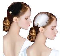MWOOT 2Pcs White Black Feather Hair Clips, Feather Fascinators for Women Girls, Roaring 20s Rhinestones Pearl Headpiece for Wedding Prom Festival Tea Party, 1920S Theme Hair Accessories