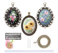 MWOOT 3 Pack Pendant Embroidery Starter Kit for Beginners,Retro Necklace Series Cross Stitch Tools for Necklace & Earrings & Hand Sewing Jewelry & Creative Gifts,Style A