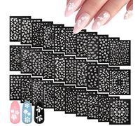 MWOOT 30 Sheets White Flowers Nails Art Sticker Decals,Self-Adhesive Nail Art Tattoo Stickers,Nail Art Supplies for DIY Nail Tips Decoration
