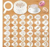 MWOOT 36 Pieces Birthday Coffee Stencils, Reusable Cookie Cake Painting Template, Latte Art Baking Decorating Cookie Stencils Mold Tool for DIY Craft