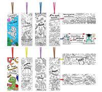 MWOOT 36 Pieces Color Your Own Paper Bookmarks, Double-sided DIY Coloring Book Markers with Ribbons, Inspirational Page Clips for Kids, Students, Classroom Rewards, Reading Supplies(12 Styles, 15x5CM)