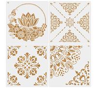 MWOOT 4 Pcs Large Mandala Stencils Set, Reusable DIY Drawing Painting Template for Tile Wall Art Design, Flower Shapes Scale Stencils Supply for Painting on Wood Canvas Floor Diary Decoration(30x30CM)