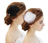 MWOOT 4 Pcs White Black Feather Hair Clips, White Swan Feather Headpiece Ballet Hair Accessories for Women Girls, White Pearl Hair Piece for Carnival Costume, Bride Wedding Cosplay Party