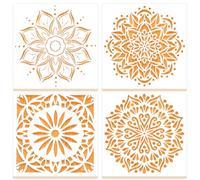 MWOOT 4 Pieces Mandala Stencils, Reusable DIY Craft Painting Templates, Floral Designs Templates for Painting on Wall, Canvas, Wood, Tile, and Window Home Decoration (20x20 cm)