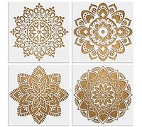 MWOOT 4Pcs Large Mandala Art Stencils Kit, Reusable DIY Drawing Painting Template for Wood Wall Art Designs, Flowers Dotting Scale Stencils for Painting on Tile Furniture Floor Decor(30x30CM)