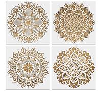MWOOT 4Pcs Large Mandala Craft Stencils Kit, Reusable DIY Drawing Painting Template for Wood Wall Art Design, Flowers Dotting Shapes Stencils for Painting on Tile Pillows Floor Decor(30x30CM)