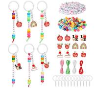 MWOOT 528 Pcs Thank You Teacher Keychain Making Kit, DIY Keychain with Key Rings, Letter Beads, Apple Pendants, Appreciation Gift Thank You for Helping Me Grow Keyring for Teacher Day