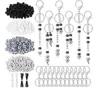 MWOOT 556 Pcs Football Keyring Making Kit, DIY Keychain with Key Rings, Letter, Soccer Shaped and Black White Beads, Football Lovers Handmade Keyring for Door Car Key Backpack Charms Party Favors