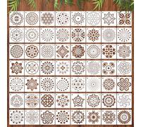 MWOOT 56 Pcs Mandala Stencils, Floral Templates for Painting on Wood, Tile, Stone, Canvas, Floral Stencils for Crafts Reusable, DIY Crafts Scrapbook Decor, 7.62x7.62 CM
