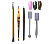 MWOOT 5Pcs Nail Magnet Tool Set, Double Head Flower Design Nail Magnet Pen And Strong Magnet Stick Dotting pens For DIY 3D Magnetic Cat Eye UV Gel Polish Nail Art