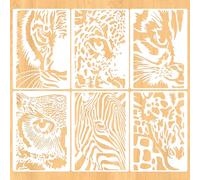 MWOOT 6 Pcs Wildlife Animal Stencils for Painting, Tiger Leopard Giraffe Cat Zebra Owl Face Patterns Stencils for DIY Crafts, Reusable Painting Templates for Canvas Furniture Wall Home Decor