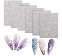 MWOOT 6 Sheets 5D Embossed Nail Art Stickers Decals,Self-Adhesive Stereoscopic Nail Sticker Designs, Nail Art Tattoo Decals Manicure Supplies for DIY Nails Tip Decoration