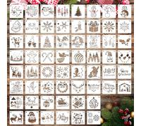 MWOOT 60 Pieces Christmas Stencils for Painting on Wood- Reusable Christmas Stencils for Crafts, Holiday Drawing Templates for Canvas, Wall, Xmas Tree Ornaments & DIY Home Decor, 7.6x7.6cm