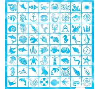 MWOOT 64 Pcs Sea Creatures Stencils for Painting, 3 inch Small Stencils for Crafts Reusable, Ocean Life Animal Stencil for Painting on Wood, Tile, Canvas, Card Decor, 7.62x7.62 CM