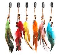 MWOOT 6Pcs Clip in Feather Hair Extension, Feather Extension, Women Halloween Costume Hair Accessories, Bohemian Hippie Hair Clips, Cosplay Native Tribal Feather Braided Beads Headdress