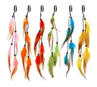 MWOOT 6Pcs Feather Hair Clips, Hippie Feather Hair Extensions with Clip Comb, Colorful Boho Hair Accessories for Women, Indian Tassels Beads Feather Hair Piece, Carnival Festival Headdress