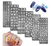 MWOOT 6Pcs Nail Art Stamping Plates Set,Flower Leaf Butterflies Feathers Nail Stencils Plates Manicure Print Tool,Nail Plates Image Stamp Templates for Women Nail Art Decoration