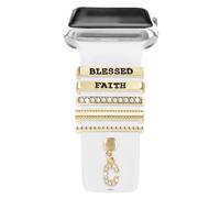 MWOOT 6Pcs Watch Band Charms, Compatible with watch Series 7 6 5 4 3 2 1 Bands Decorative Rings Loops (No Band), Blessed Faith Letter C