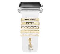 MWOOT 6Pcs Watch Band Charms, Compatible with watch Series 7 6 5 4 3 2 1 Bands Decorative Rings Loops (No Band), Blessed Faith Letter R