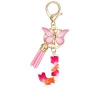 MWOOT Alphabet Initial Letter J Keychain Fashion Key Ring,Alphabet Petals Gold Foil Resin Keyring Charm with Butterfly Tassel Pendant,Pink Key Chain for Women Gift Purse Bag Handbag Decoration(J)