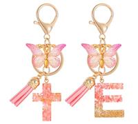 MWOOT Alphabet Initial Letter Keychain for Women Butterfly Cross Keychains Christian Bible Keychains for Purse Backpack Handbag Charms, Pink
