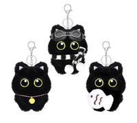 MWOOT Black Cat Plush Keychains, 3 PCS Cute Plush Pendant Key Rings, Plush Cat Keychains, Bag Charms for Handbags, Backpacks, Purses