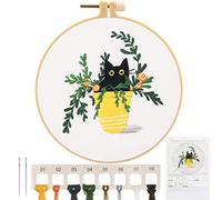MWOOT Cat Embroidery Stamped Kit, DIY Embroidery Starter Kit Handmade Sewing Craft for Adults Beginner Stitch Starter