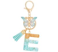 MWOOT Cute Initial Letter E Keyrings Green Key Ring,Capital Alphabet Gold Foil Resin Keychain Charm with Butterfly Tassel Pendant,Fashion Key Chain for Women Adult Gift Purse Bag Handbag Decor(E)