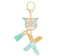 MWOOT Cute Initial Letter X Keyrings Green Key Ring,Capital Alphabet Gold Foil Resin Keychain Charm with Butterfly Tassel Pendant,Fashion Key Chain for Women Adult Gift Purse Bag Handbag Decor(X)