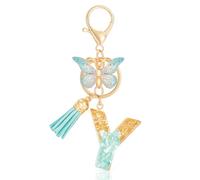 MWOOT Cute Initial Letter Y Keyrings Green Key Ring,Capital Alphabet Gold Foil Resin Keychain Charm with Butterfly Tassel Pendant,Fashion Key Chain for Women Adult Gift Purse Bag Handbag Decor(Y)