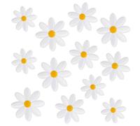 MWOOT Daisy Iron On Patches for Clothes, 12 PCS Flower Patches for Hats, Cute Embroidered Appliques Sew on Patch for Jeans, Backpacks, Bags, Jackets, DIY, White