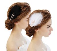 MWOOT Feather Hair Clips, 4Pcs Feathered Fascinators for 1920s Flapper Costumes, Black White Feather Headpiece for Women Girls Classical Ballet Dancing Skating Hair Dressing