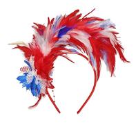 MWOOT Feather Headband, 1920s Feathered Headpiece, Red White Blue Roaring 20s Fascinators for Women, Artificial Flower Feather Headwear, Hair Accessory for Cocktail Carnival Prom Tea Party Decoration