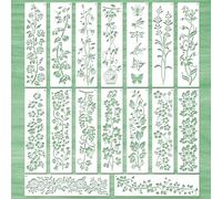 MWOOT Flower Border Stencils for Painting, 16 PCS Leaf Vine Border Stencils for Crafts, Reusable Floral Background Templates for Painting on Wall, Wood, Canvas, DIY Home Décor