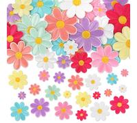 MWOOT Flower Iron On Patches, 32 PCS Colorful Daisy Patches for Clothes, Cute Embroidery Applique, Sew on Patch for Hats, Jeans, Backpacks, Bags, Jackets, DIY Crafts