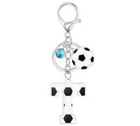 MWOOT Football Alphabet Initial Letter Keychain, Soccer Design Name Keyring with Rhinestone Football Pendant for Boys Girls, Soccer Lovers Keyring Gifts for Door Car Key Backpack Decor(T)