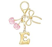 MWOOT Gold Bubble Initial Keychains with Bow & Cherry pendant,Cute letter keychains keyrings for women, Purse Backpack Handbag Charms, Pink,E