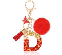 MWOOT Initial keychain, Resin Letter D keychain, Cute Car Keyring, Alphabet Key Chain with Butterfly Tassel, Red Keychains Plush Ball Keychains for Women Purse Bag Handbag Decor (D)