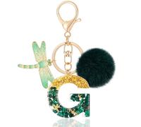 MWOOT Initial keychain, Resin Letter G keychain, Cute Car Keyring, Alphabet Key Chain with Dragonfly, Green Keychains Plush Ball Keychains for Women Purse Bag Handbag Decor (G)