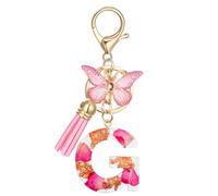 MWOOT Initial Letter G Keyrings Pink Keychain,Alphabet Petals Gold Foil Resin Key Ring Charm with Butterfly Tassel Pendant,Kawaii Key Chain for Women Adult Gift Wallet Purse Bag Handbag Decor(G)
