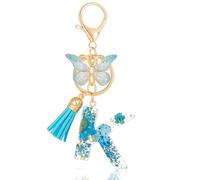 MWOOT Initial Letter K Keychain Resin Alphabet Keyrings,Blue Petals Gold Foil Key Ring Charm with Butterfly Tassel Pendant,Kawaii Key Chain for Womens Gift Ideas Wallet Purse Bag Handbag Decor(K)