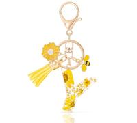 MWOOT Initial Letter Y Keychain Resin Alphabet Keyrings,Yellow Petals Gold Foil Key Ring Charm with Daisy Bee Tassel Pendant,Key Chain for Women's Gift Ideas Wallet Purse Bag Handbag Decor(Y)