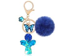MWOOT Keychain for Women Blue Angel Keyring with Plush Butterfly, Cute Car Keychain Christian Charm, Personalised Keyring bag backpack Charms Purse Accessories Decor Gifts for Colleagues Friend