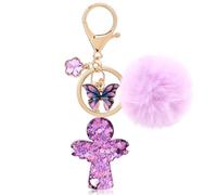 MWOOT Keychain for Women Purple Angel Keyring with Plush Butterfly, Cute Car Keychain Christian Charm, Personalised Keyring bag backpack Charms Accessories Decoration Gifts for Colleagues Friend