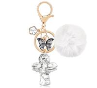 MWOOT Keychain for Women White Angel Keyring with Plush Butterfly, Cute Car Keychain Christian Charm, Personalised Keyring bag backpack Charms Accessories Decoration Gifts for Colleagues Friend