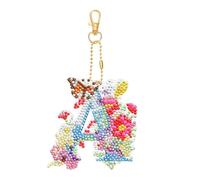MWOOT Letter Diamond Art Painting Keychain, 5D DIY Flower Butterfly Diamond Pasted Painting Keyring Charm, Double Sided Full Drill Mosaic Crystal Craft Pendant for Backpack Handbag Decor(A)