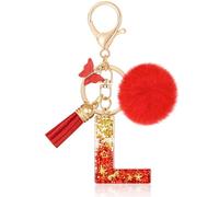 MWOOT Letter Keychain Initial Letter L Resin Alphabet Keyring with Pendant Plush Tassels Butterfly, Keyring Charm with Red Lady Purse Wallet Decoration (L)
