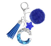 MWOOT Letter Keychain, Resin Initial C keychain, Personalised Key Ring, Alphabet Car Keyring with Star Tassel, Alphabet Blue Keychains, Key Chains Women, Keychains for Handbag Accessories (C)